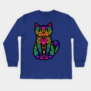 Rainbow Doodley DoodleCat Kids Long Sleeve T-Shirt